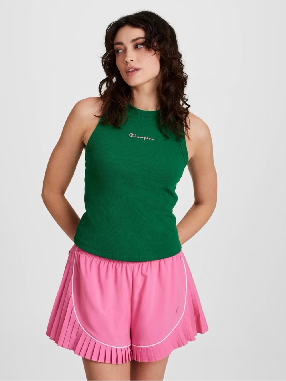 Champion Green Ribbed Sleeveless Tank - Women's Crewneck